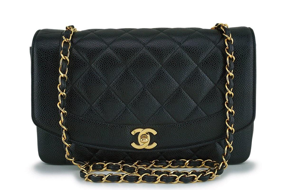 Chanel Black Vintage Caviar Medium Diana Classic Flap Bag 24k GHW