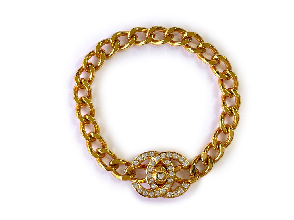 Chanel Vintage 96A Crystal Turnlock Small Chain Bracelet