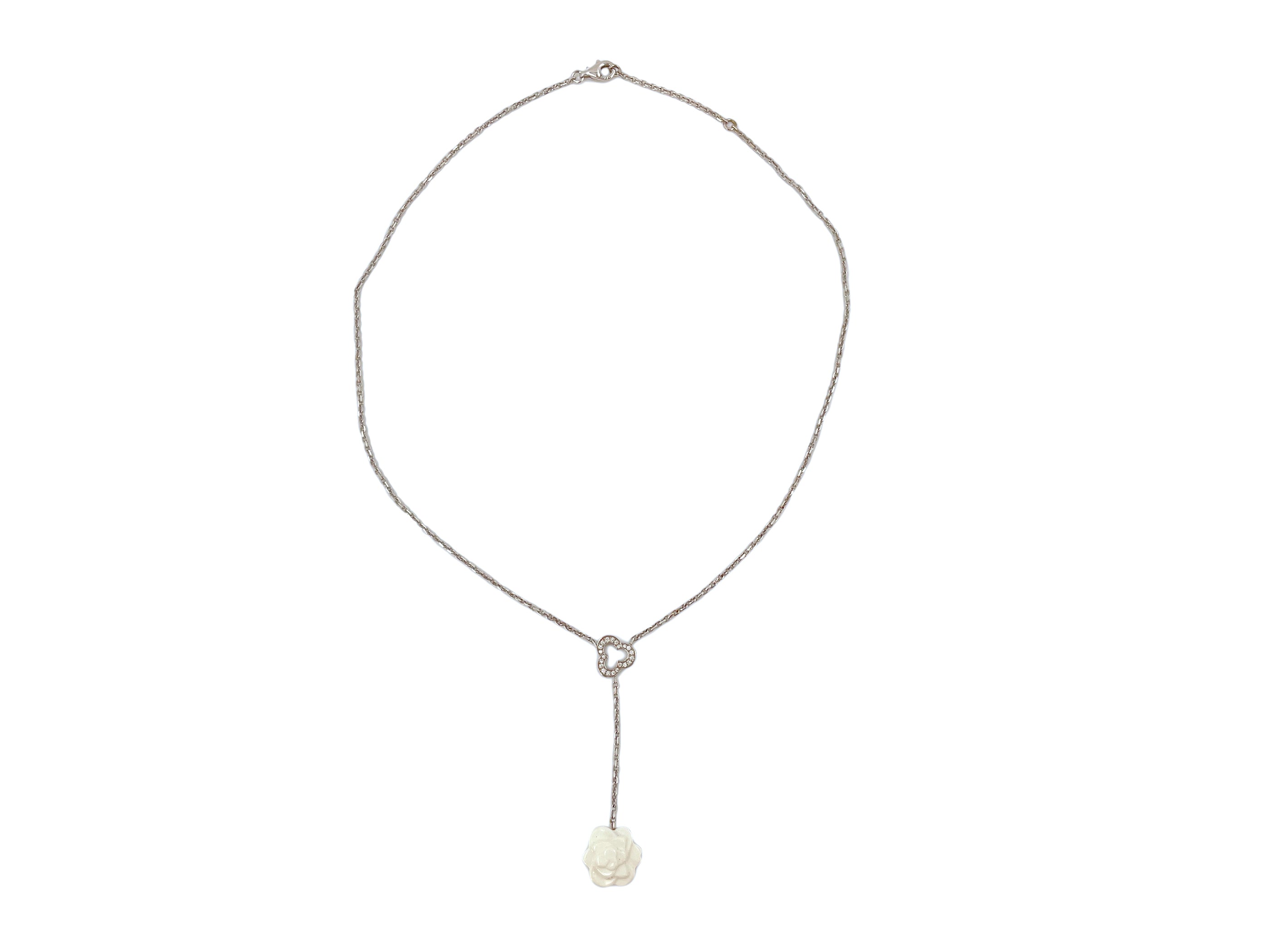 Chanel Fine Jewelry 18k White Gold Diamond and Agate Necklace