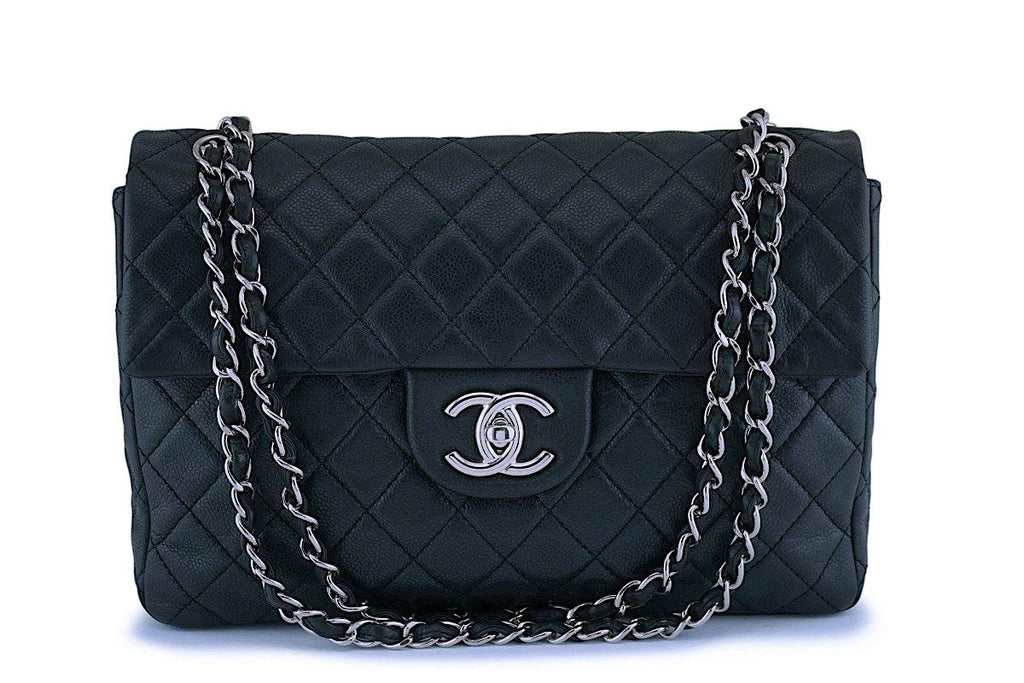 Rare Chanel Black Soft Caviar Maxi "Jumbo XL" Classic Double Flap Bag SHW