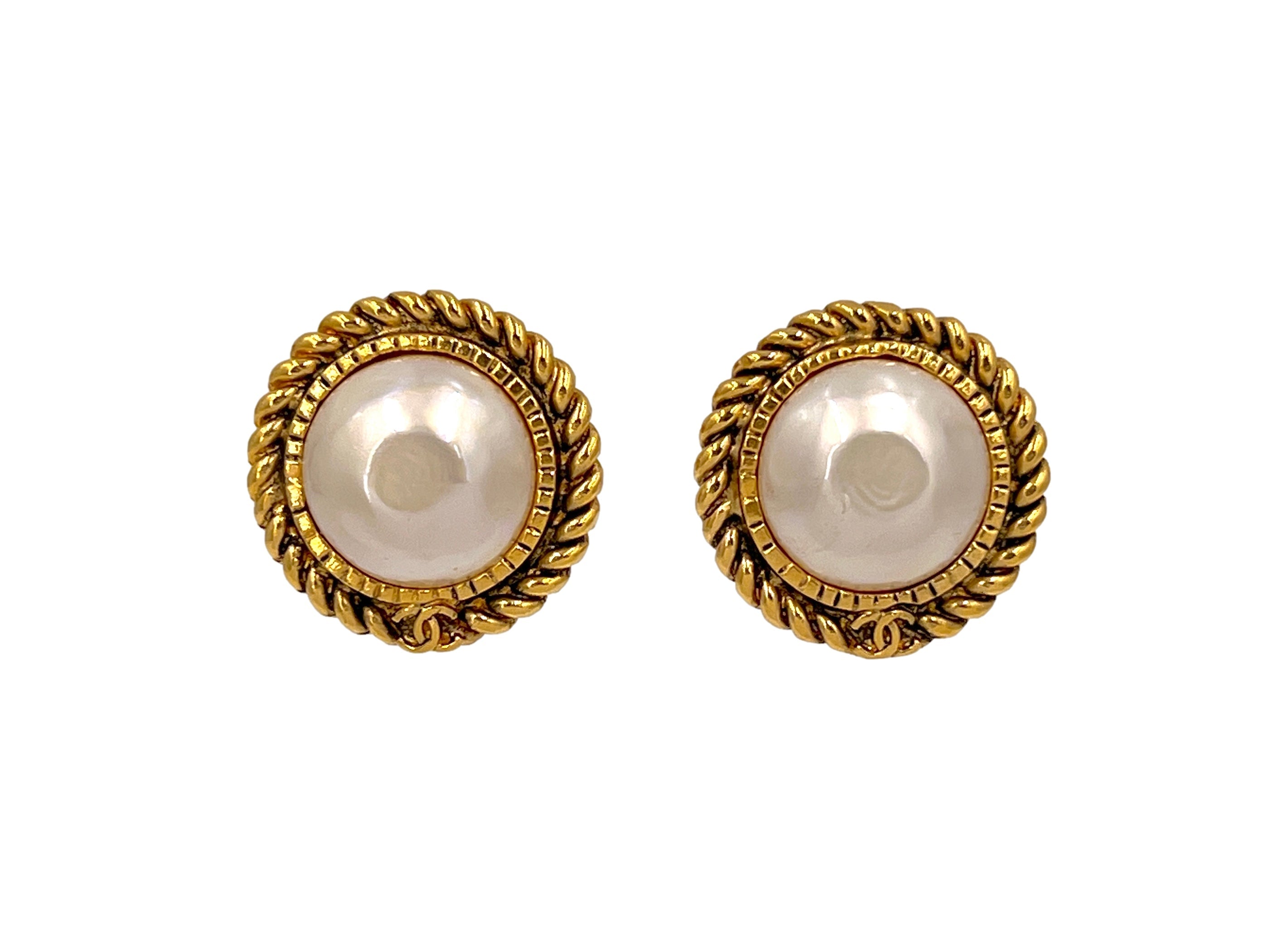 Chanel Vintage Large Pearl Stud Earrings