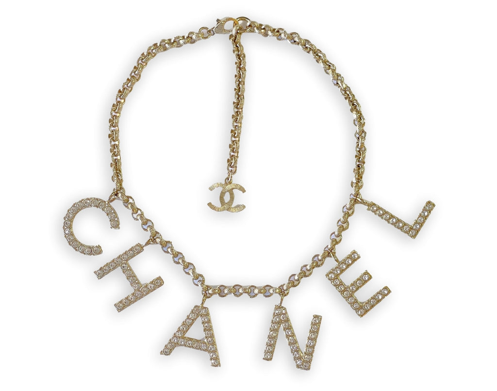 Chanel 19S Crystal Letter Logo Necklace Choker