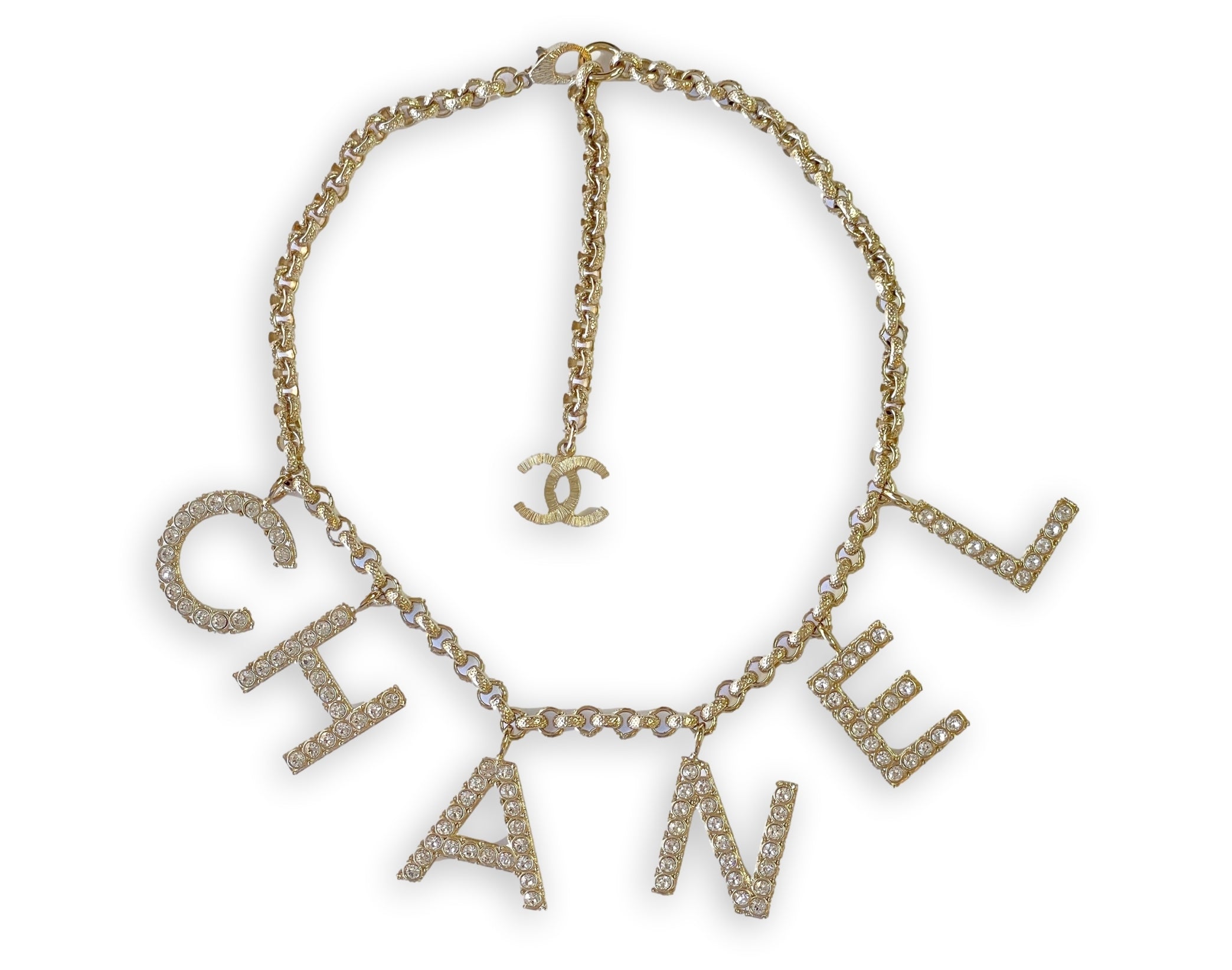 Chanel 19S Crystal Letter Logo Necklace Choker