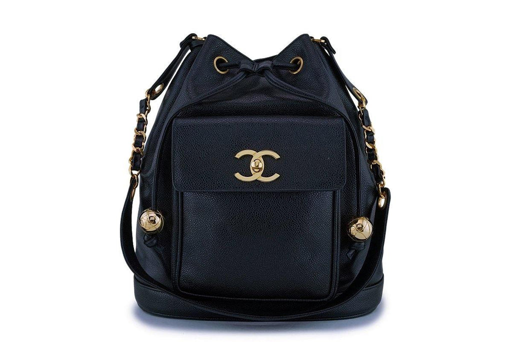 Rare Chanel Vintage Black Caviar Drawstring Bucket Bag 24k GHW