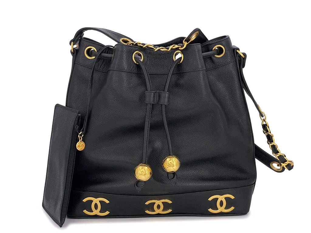 Chanel 1994 Vintage Black Caviar 6-CC Drawstring Bucket Bag 24k GHW MKT