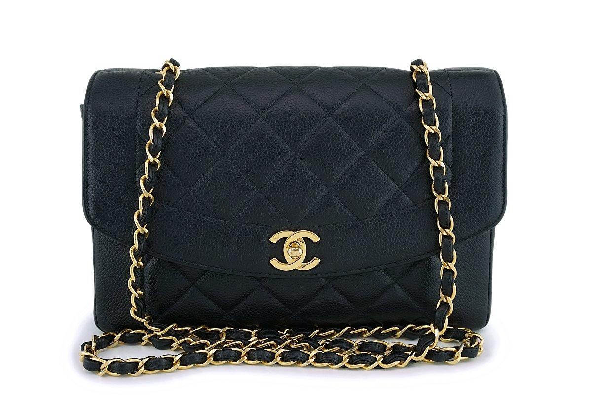 Rare Chanel Vintage Black Caviar Medium Pocket Diana Classic Flap Bag 24k GHW