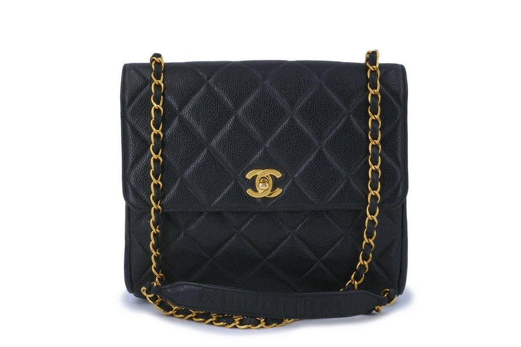 Chanel Vintage Black Caviar Medium Crossbody Flap Bag 24k GHW
