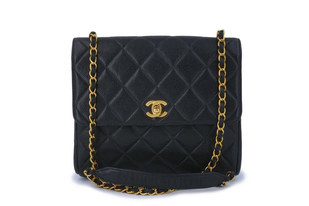 Chanel Vintage Black Caviar Medium Crossbody Flap Bag 24k GHW