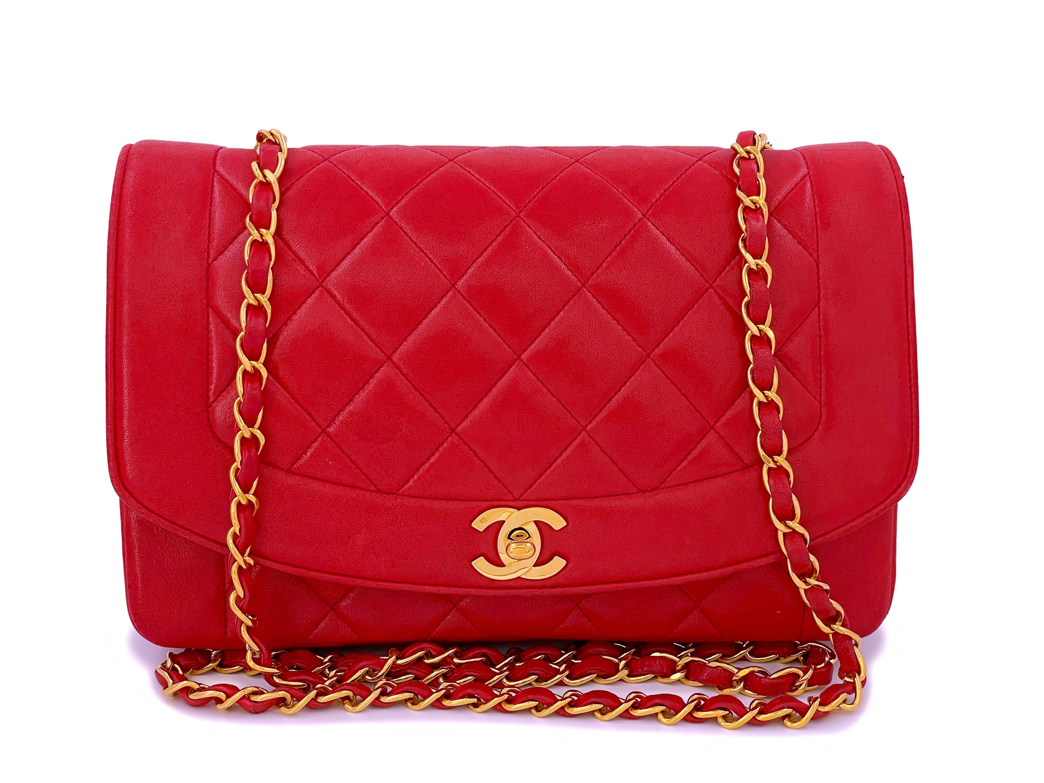 Chanel 1993 Vintage Red Medium Diana Flap Bag 24k GHW