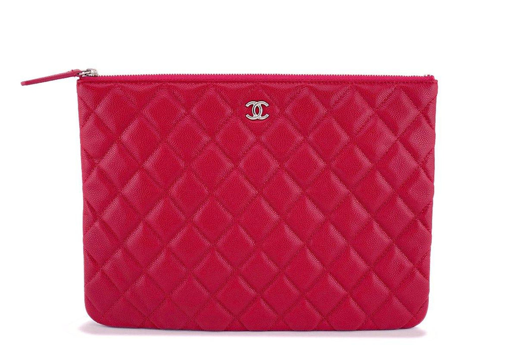 NIB 18B Chanel "Dark Pink" Caviar Red O Case Clutch Pouch Bag SHW
