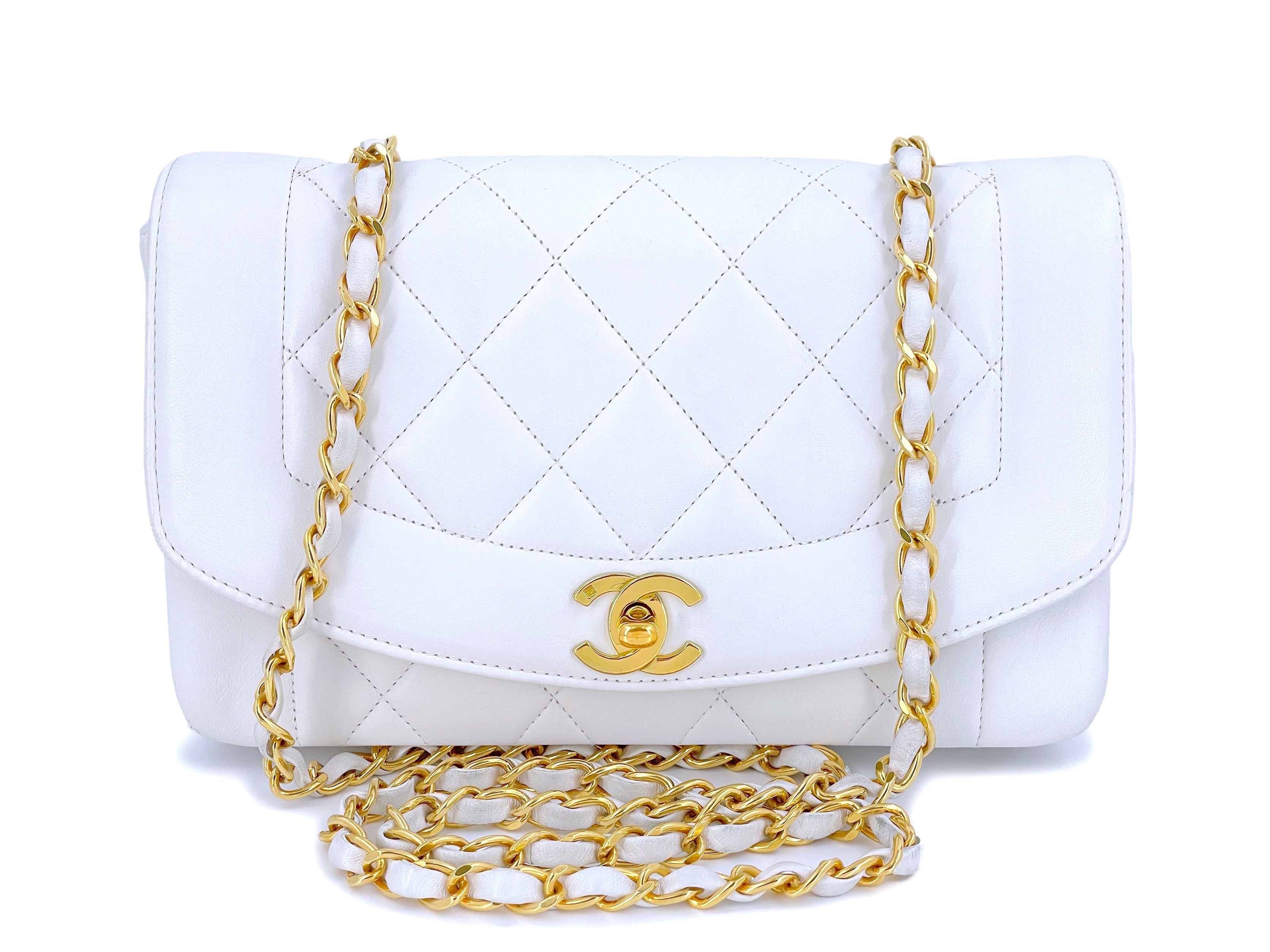 Rare Chanel 1993 Vintage White Small Diana Flap Bag 24k GHW Lambskin