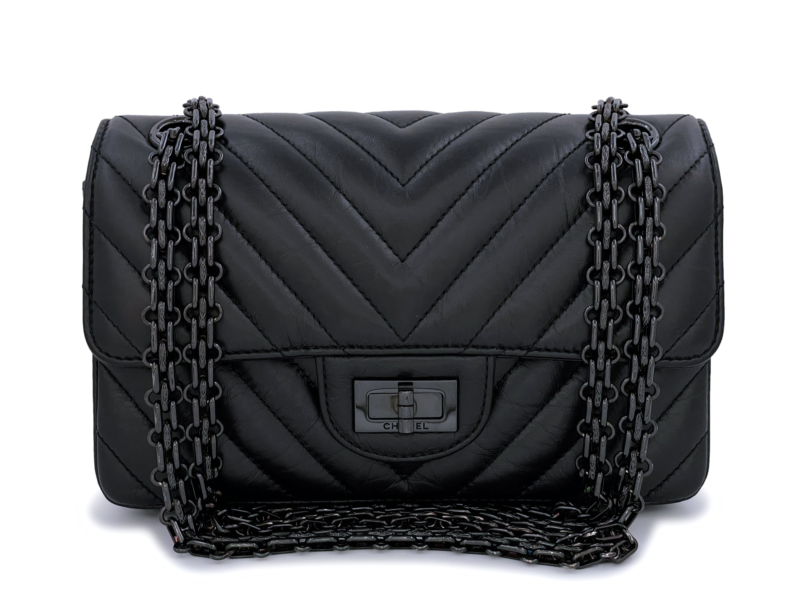 Pristine Chanel So Black Chevron Reissue Rectangular Mini 224 Flap Bag