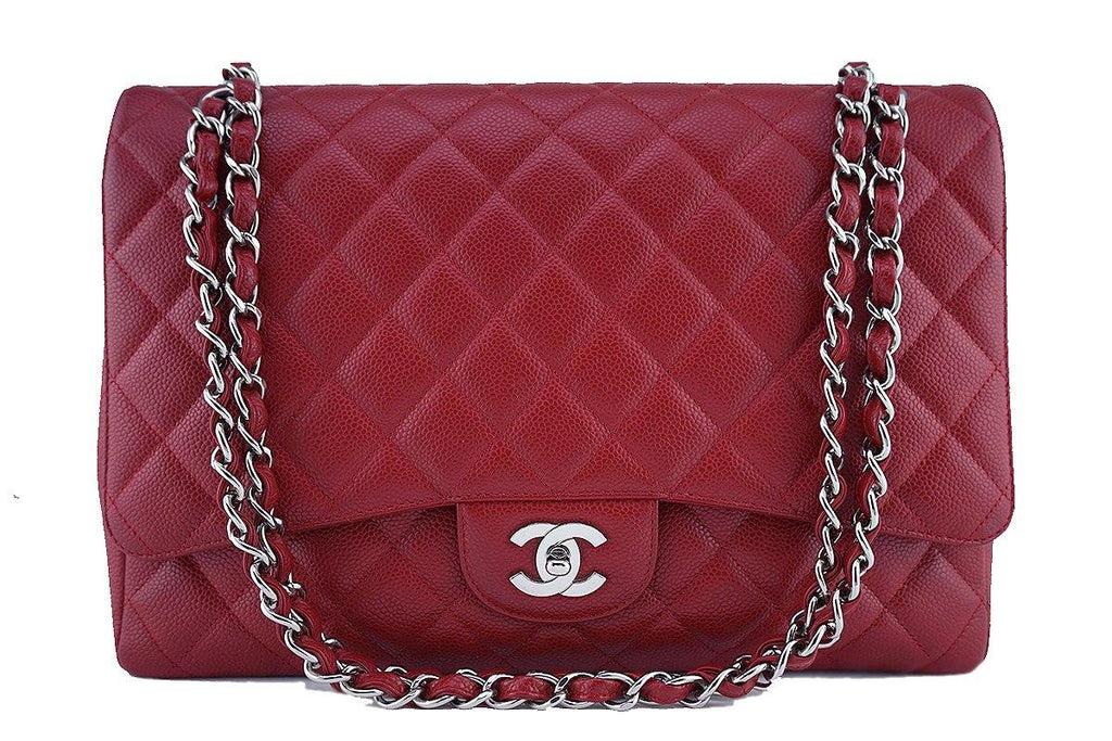 Chanel Red Caviar Maxi Quilted Classic 2.55 Jumbo XL Flap Bag SHW