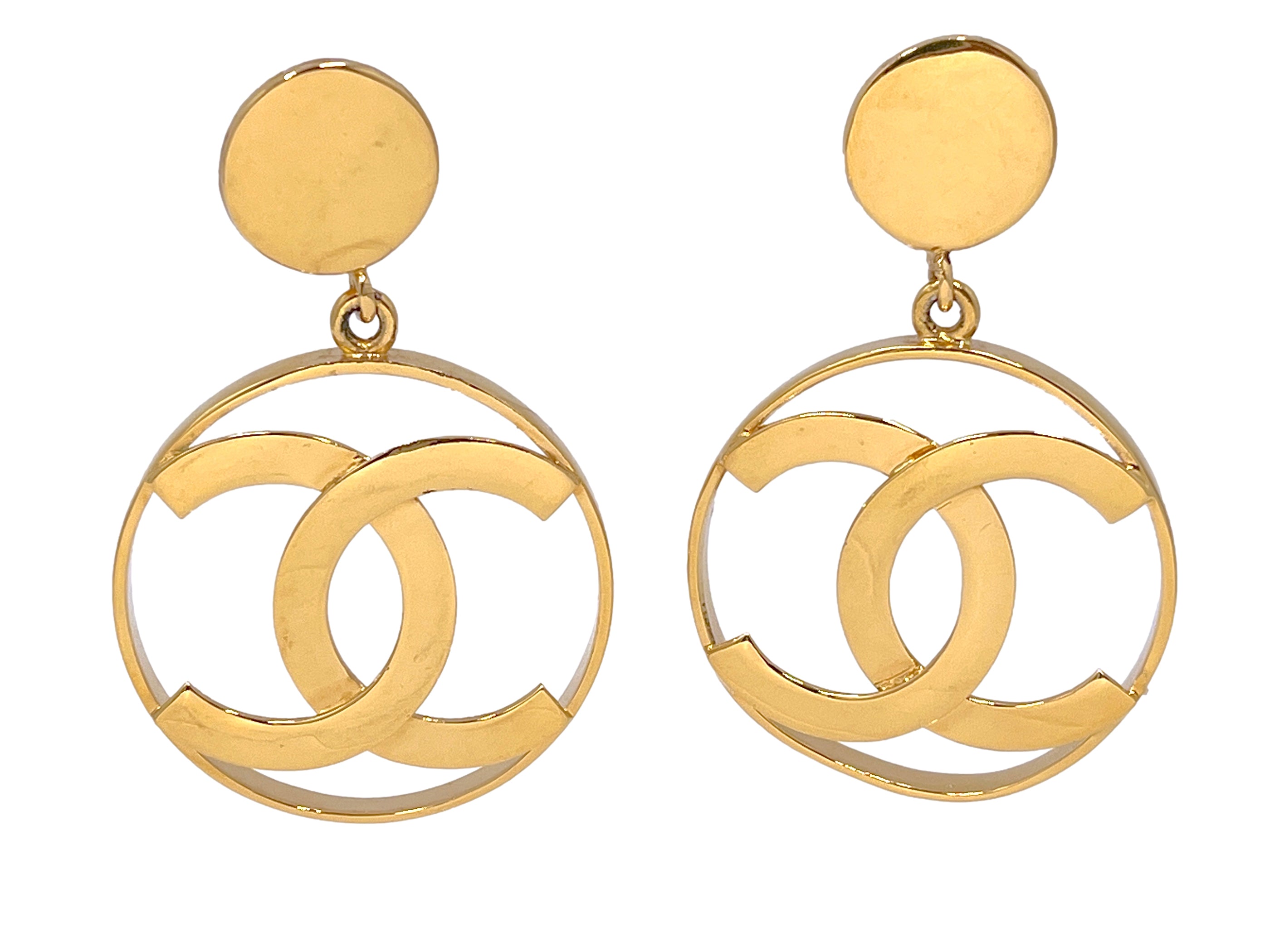Chanel Vintage Large Hoop Dangle CC Statement Earrings