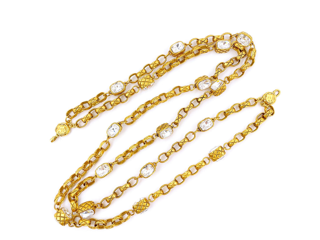 Rare Chanel Vintage Double Emerald Crystal Rolo Chain Belt Necklace Collection 23