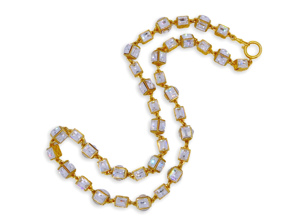 Chanel 1980s Vintage Massive Crystal Cube Long Necklace Gold Plated