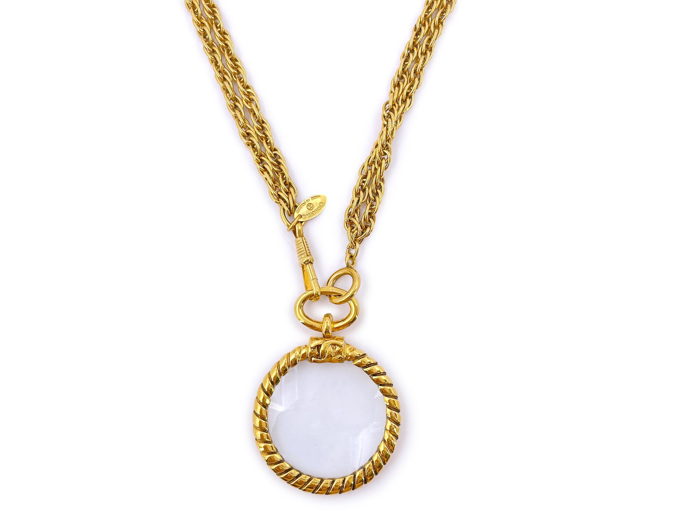 Chanel Vintage Classic Magnifying Glass Pendant Long Chain Necklace
