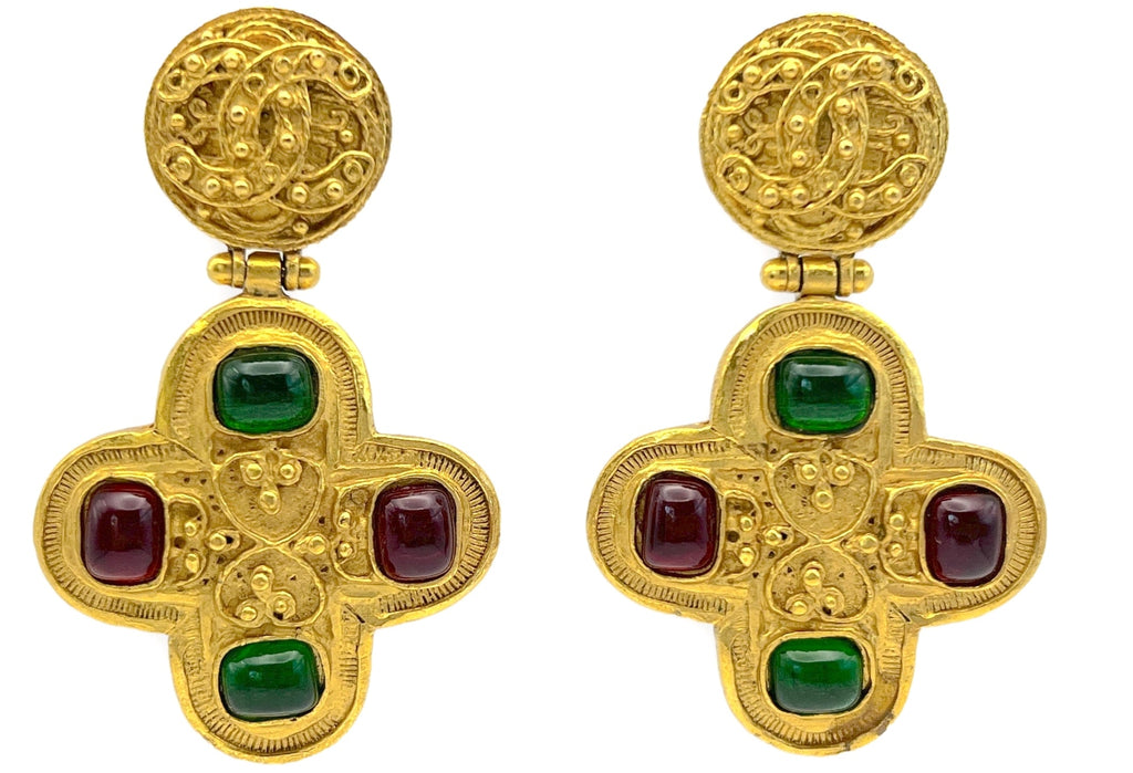 Chanel Vintage 94A Gripoix Clover Drop Earrings