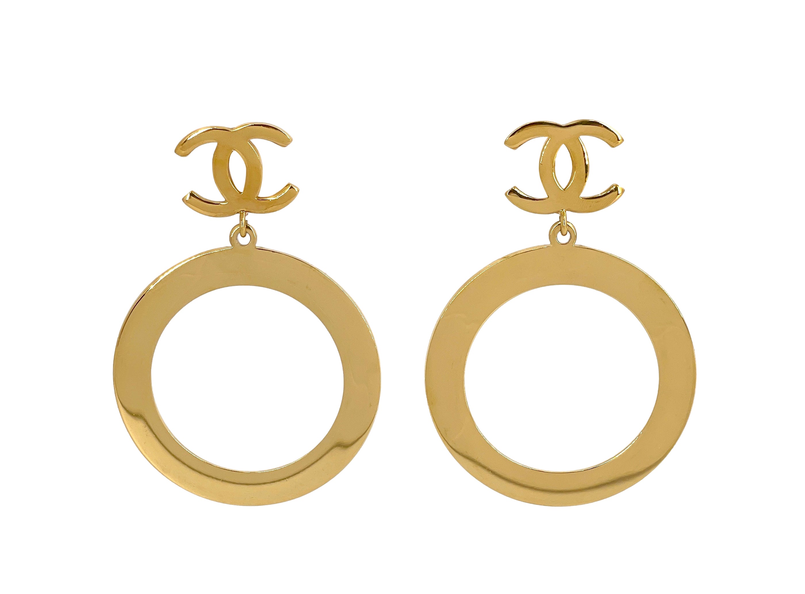 Rare Chanel Vintage Circle Hoop Dangle Earrings