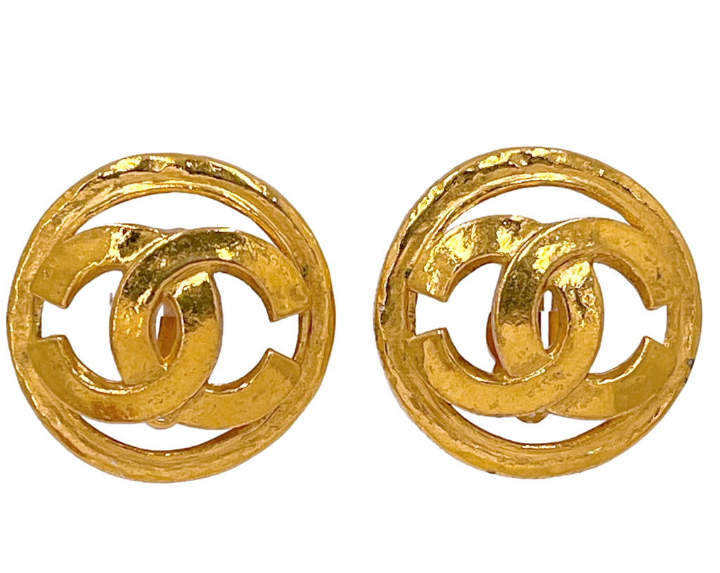 Chanel Vintage 94P Signature Circle CC Giant Gold Stud Earrings Large