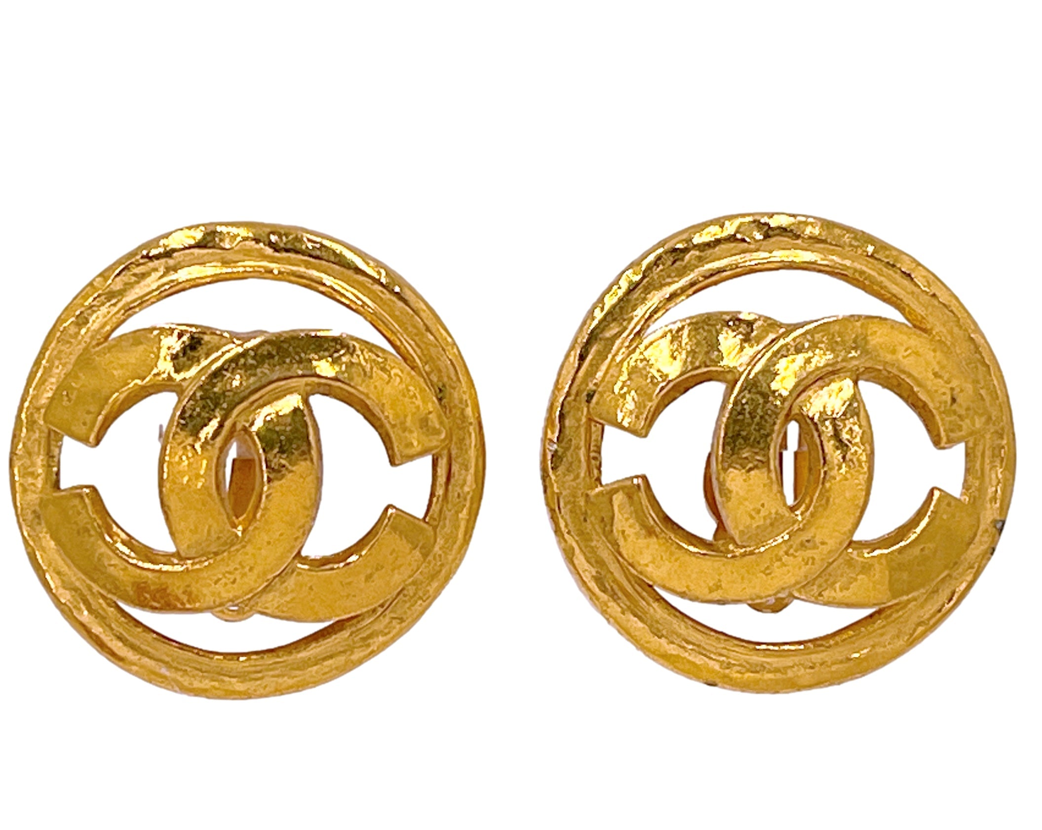 Chanel Vintage 94P Signature Circle CC Giant Gold Stud Earrings Large