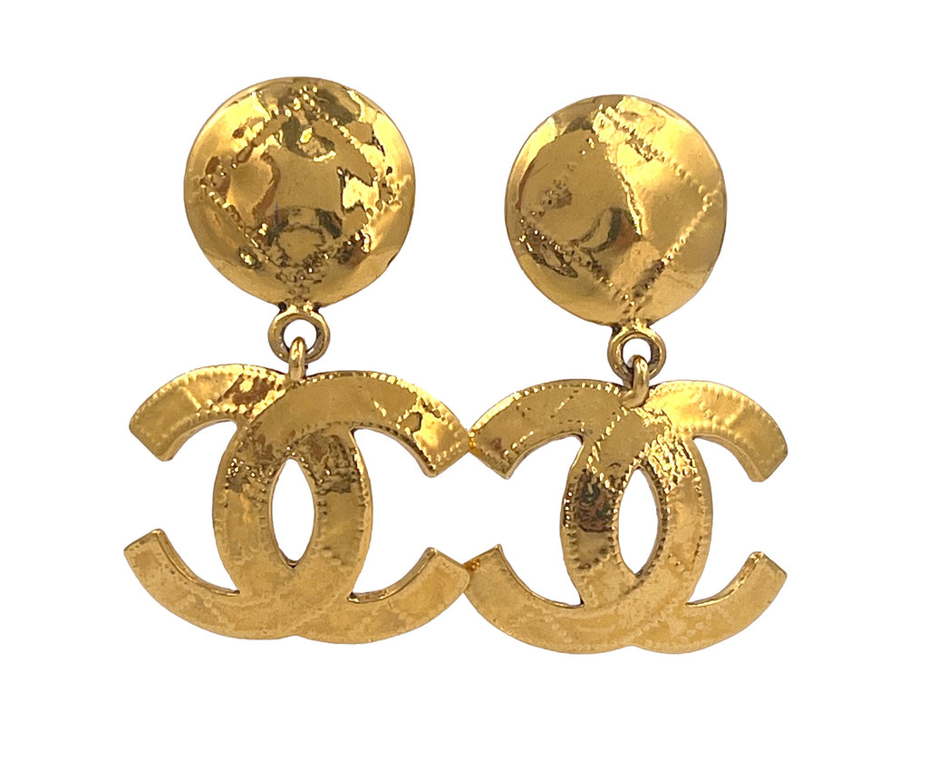 Chanel Vintage 94P Quilted CC Dangle Drop Earrings