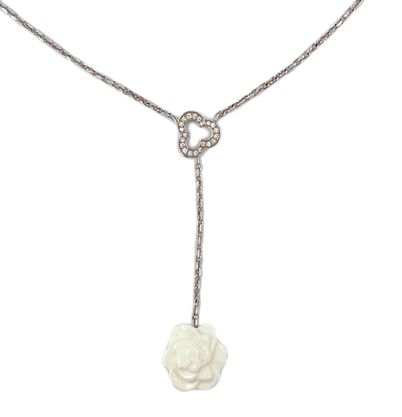 Chanel Fine Jewelry 18k White Gold Diamond and Agate Necklace