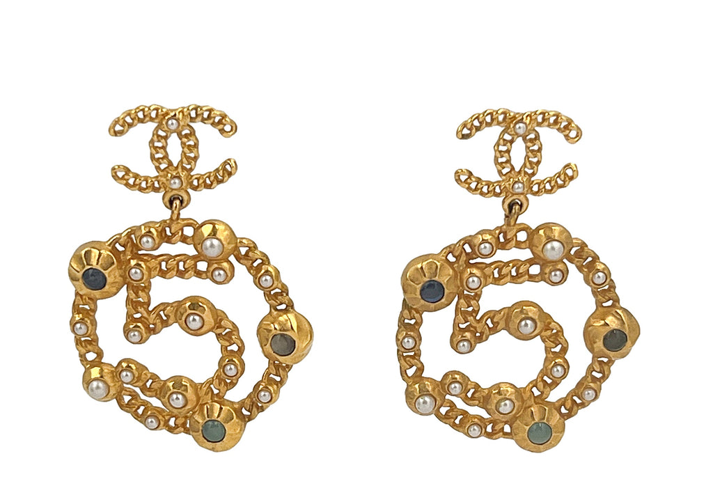 Rare Chanel Runway "5" Dangle CC Logo Earrings