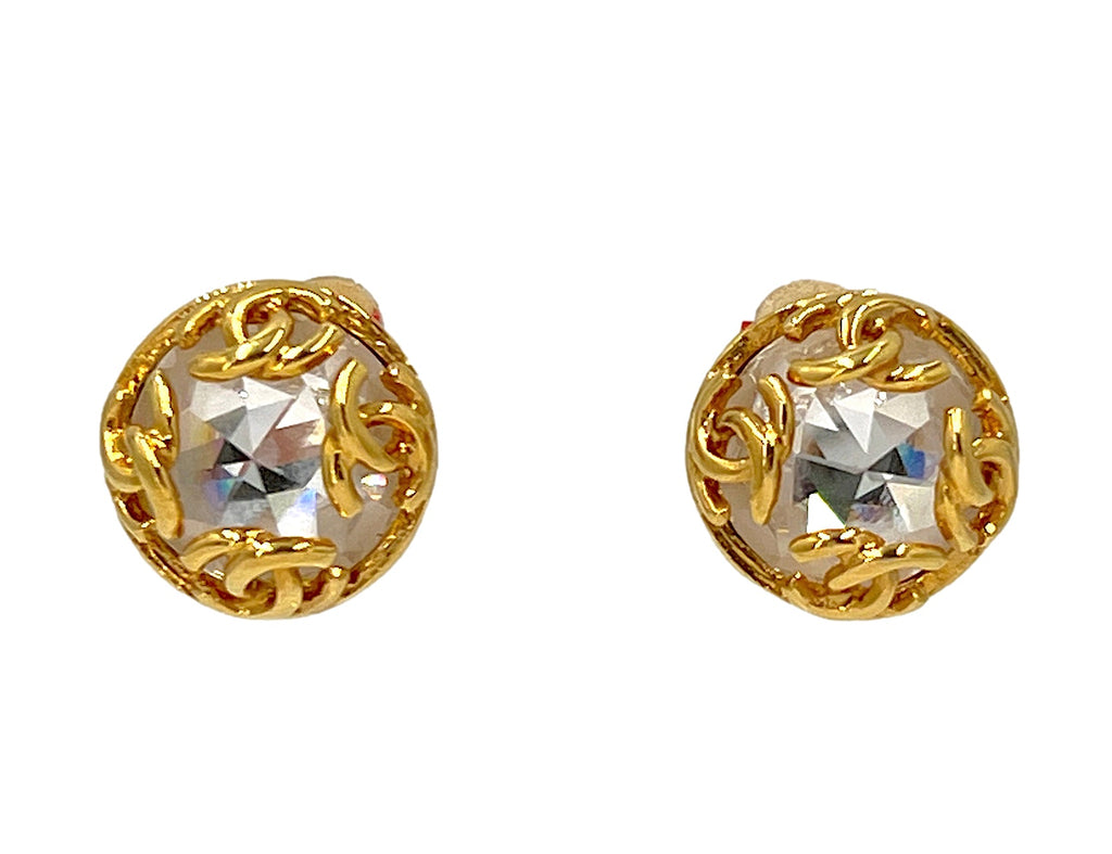 Chanel Vintage 95A Crystal Large Stud Logo Earrings
