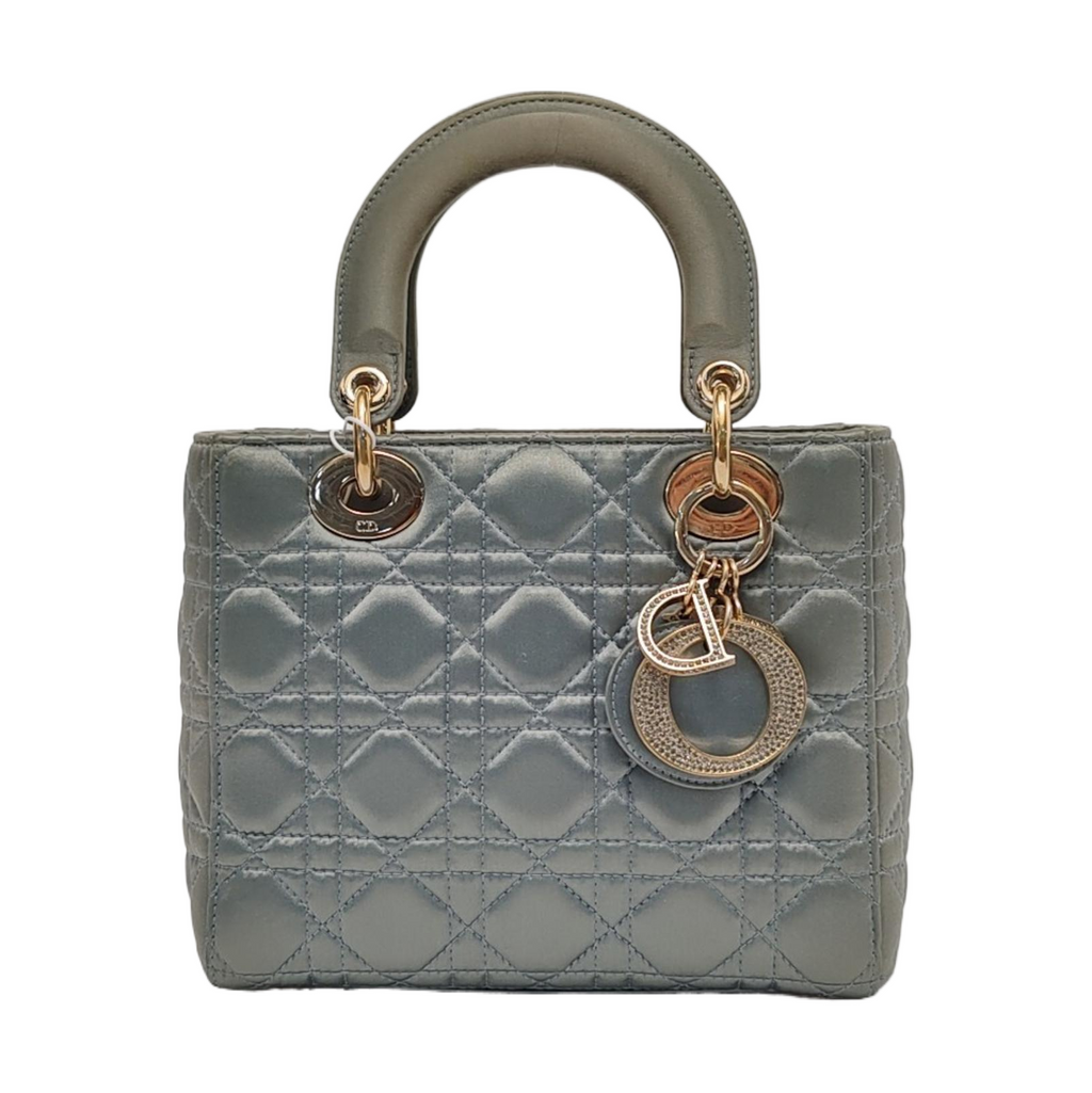 Lady Dior Small My AbcDior Grey Silk Handbag Crystal Charms