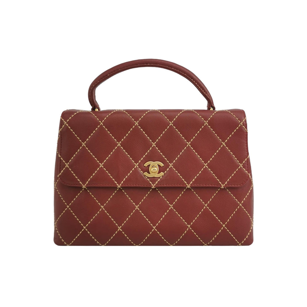Chanel Vintage Top Handle Kelly Wild Stitch Burgundy Calfskin Leather Gold Hardware 2004-2005