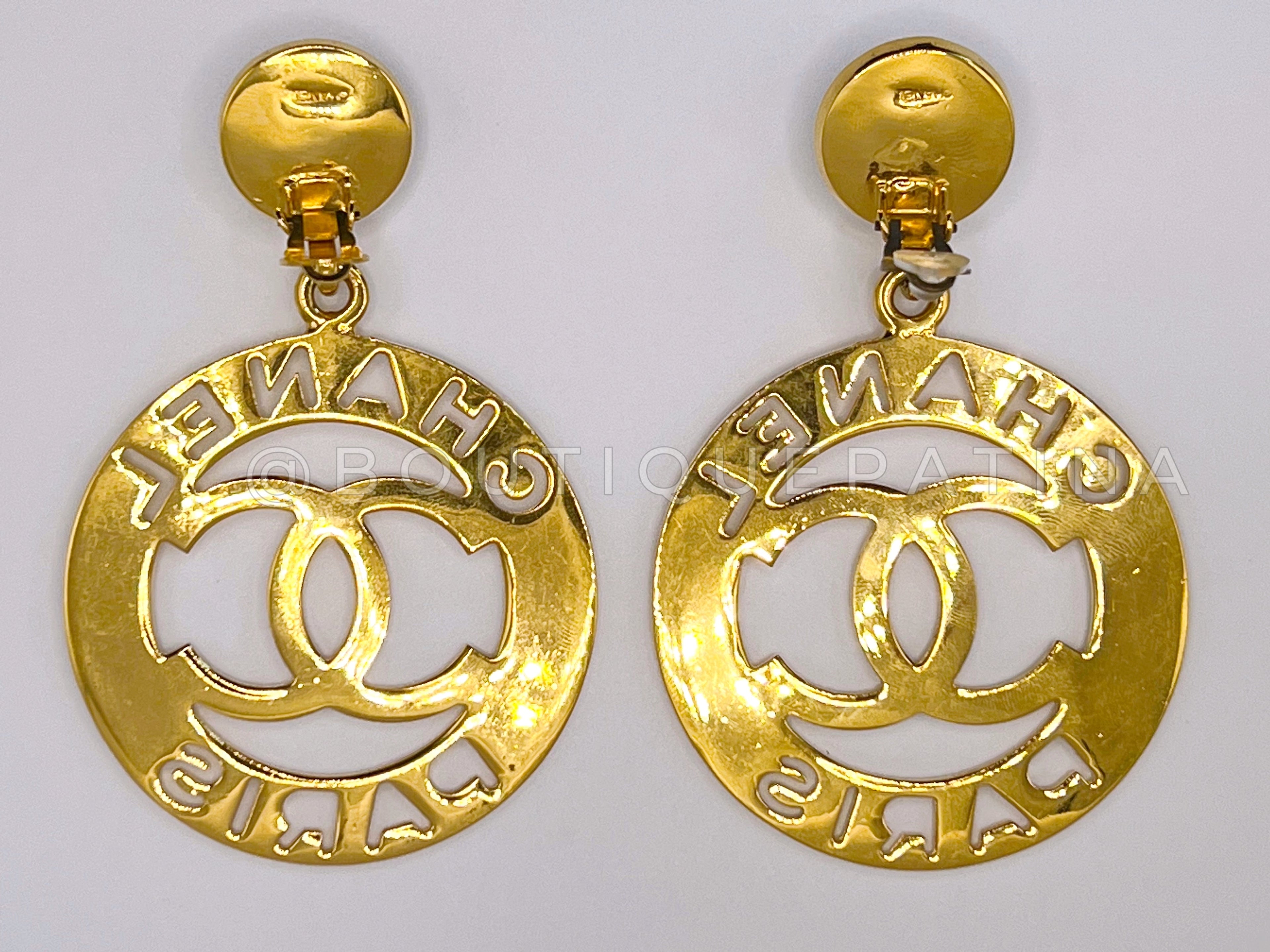 Chanel Vintage 1980s Cutout Hoop Drop Pearl Earrings