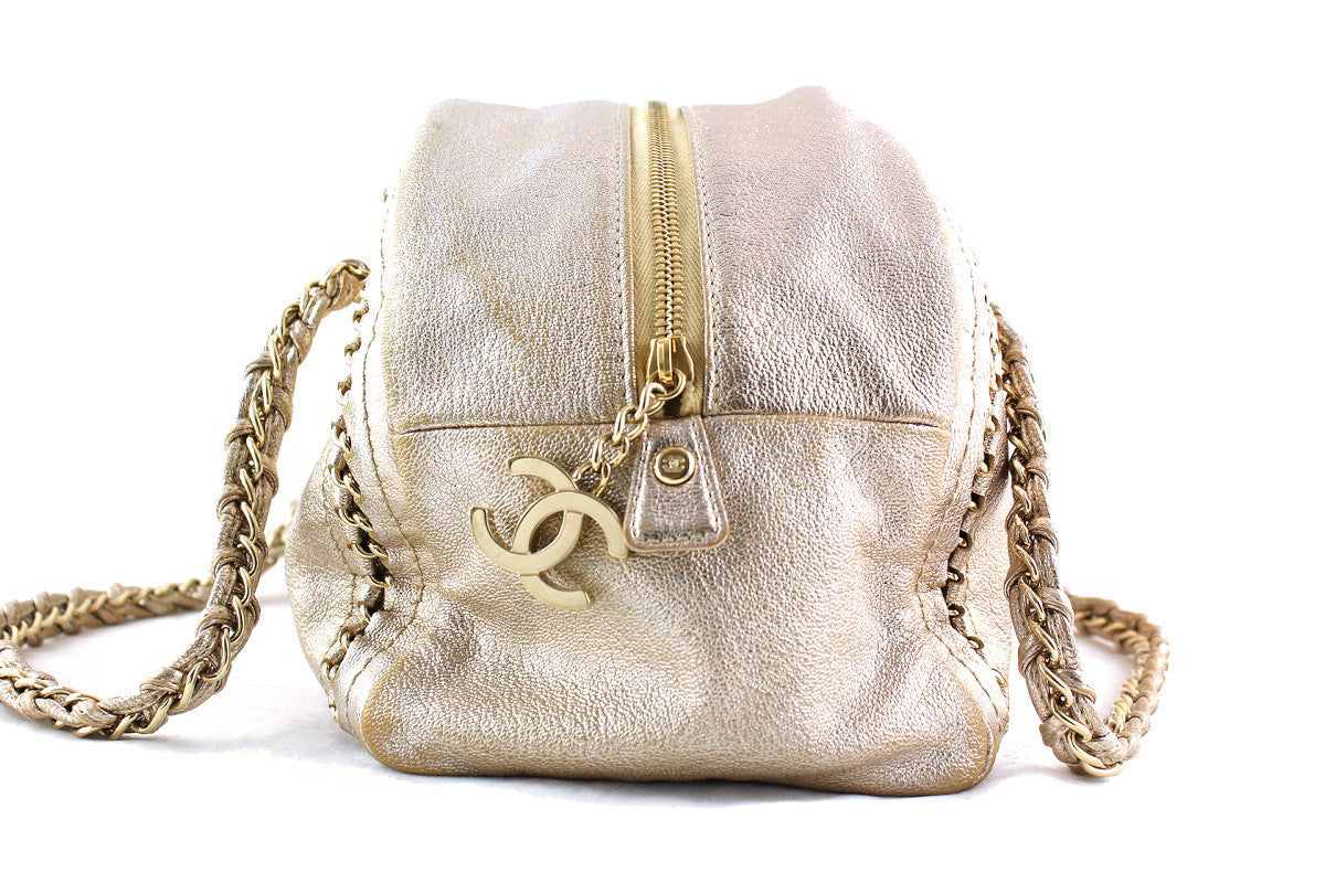 Chanel Gold Distressed Luxury Ligne Bowler Bag