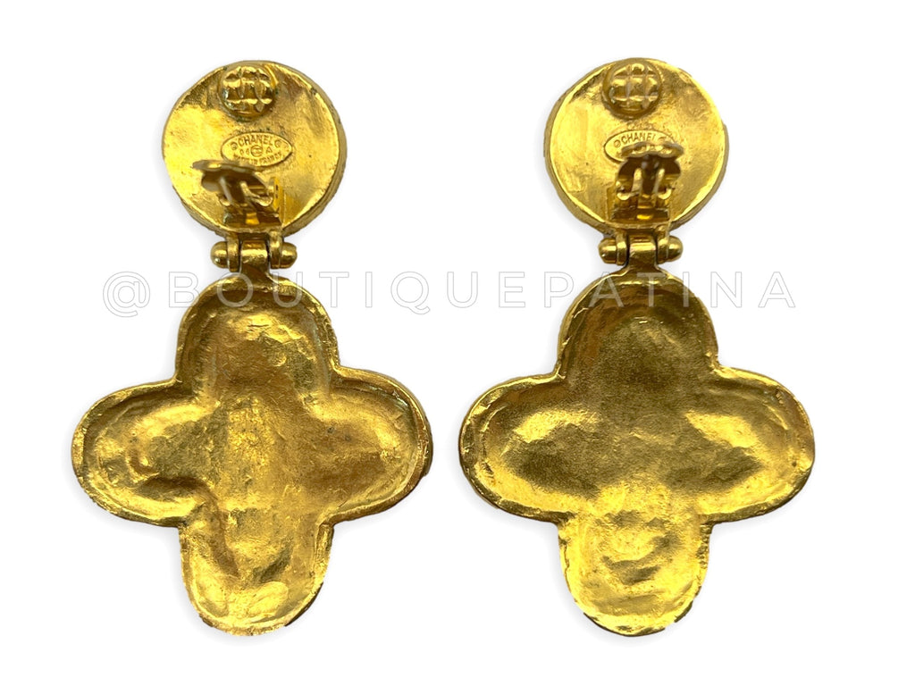 Chanel Vintage 94A Gripoix Clover Drop Earrings