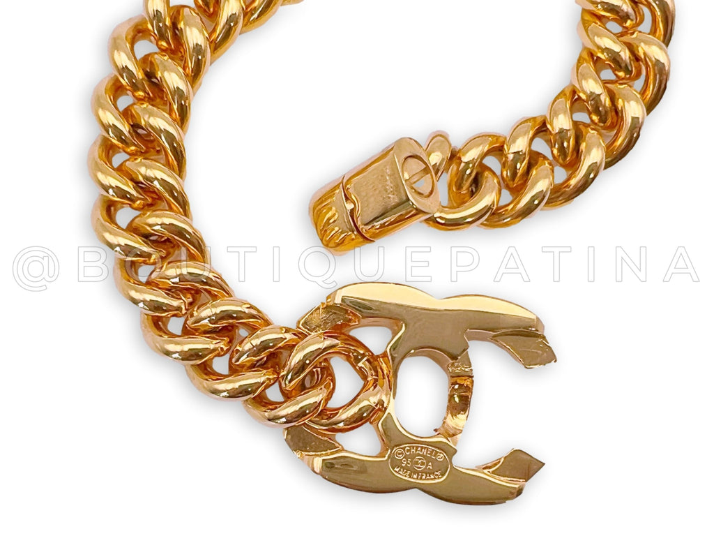 Chanel Vintage 95A Turnlock Chain Bracelet 24k Gold Plated