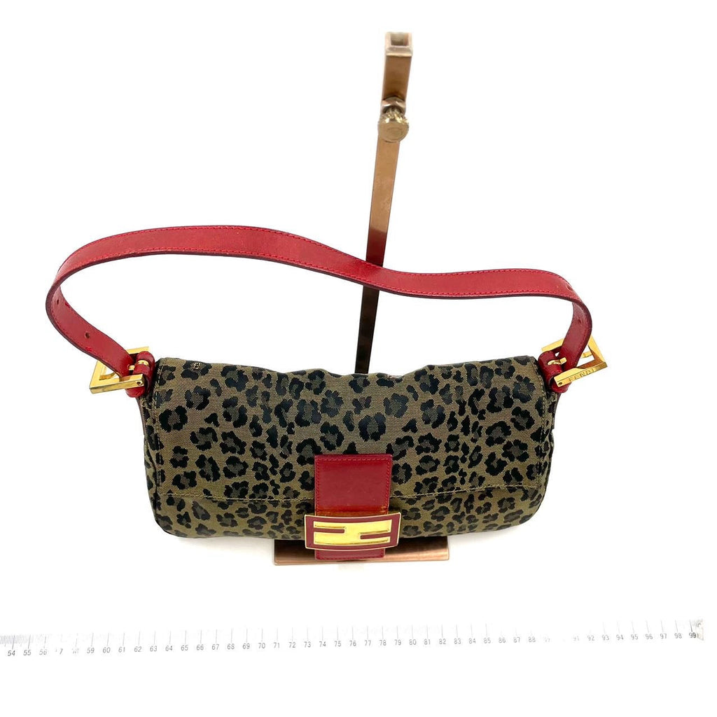 Fendi Baguette Denim Leopard Print with Red Leather Rare
