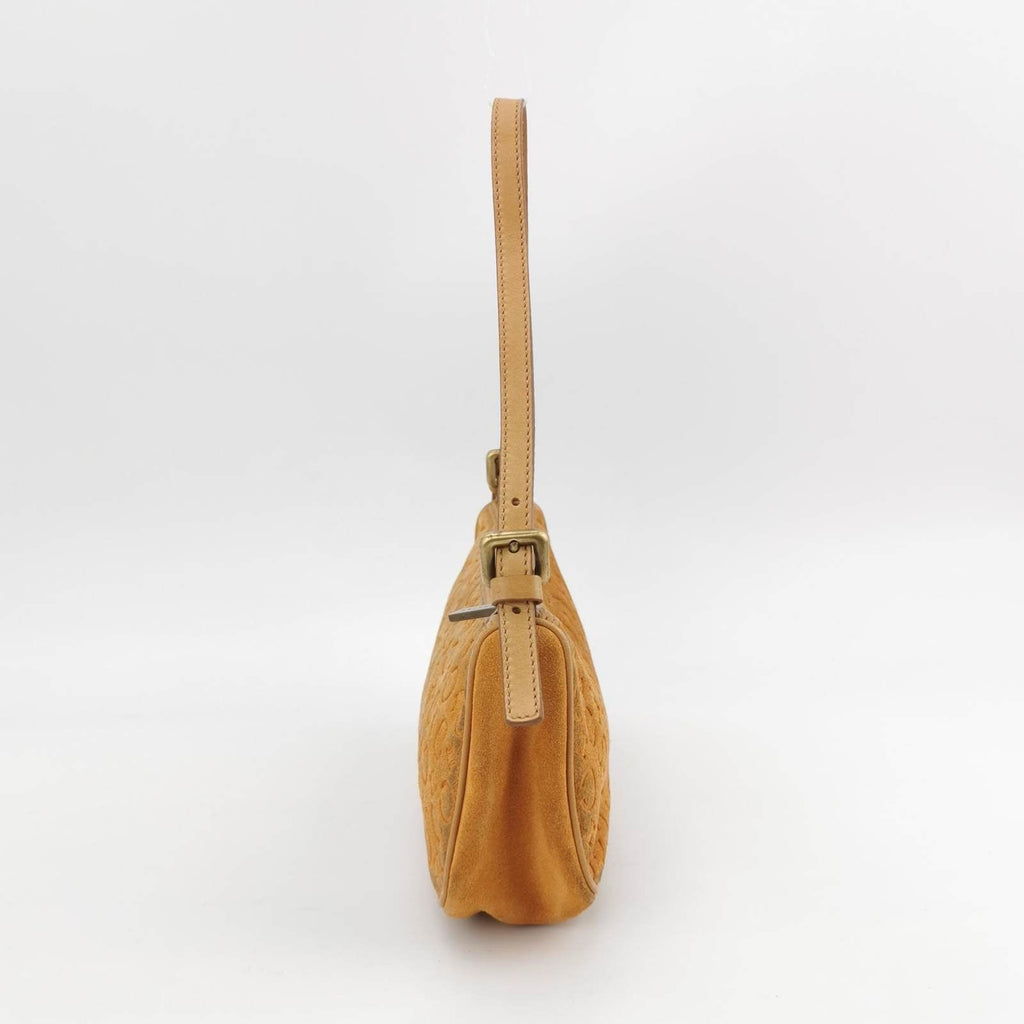 Celine Pochette Clutch Baguette Shoulder Bag Pumpkin Caramel Brown Suede Leather