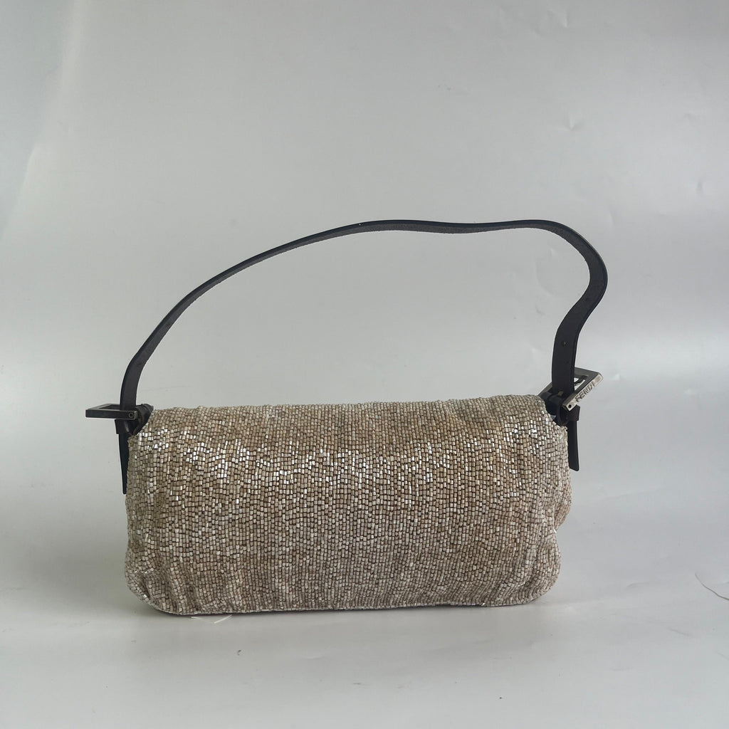 Fendi Baguette Shoulder bag with Glitter Beige Beads