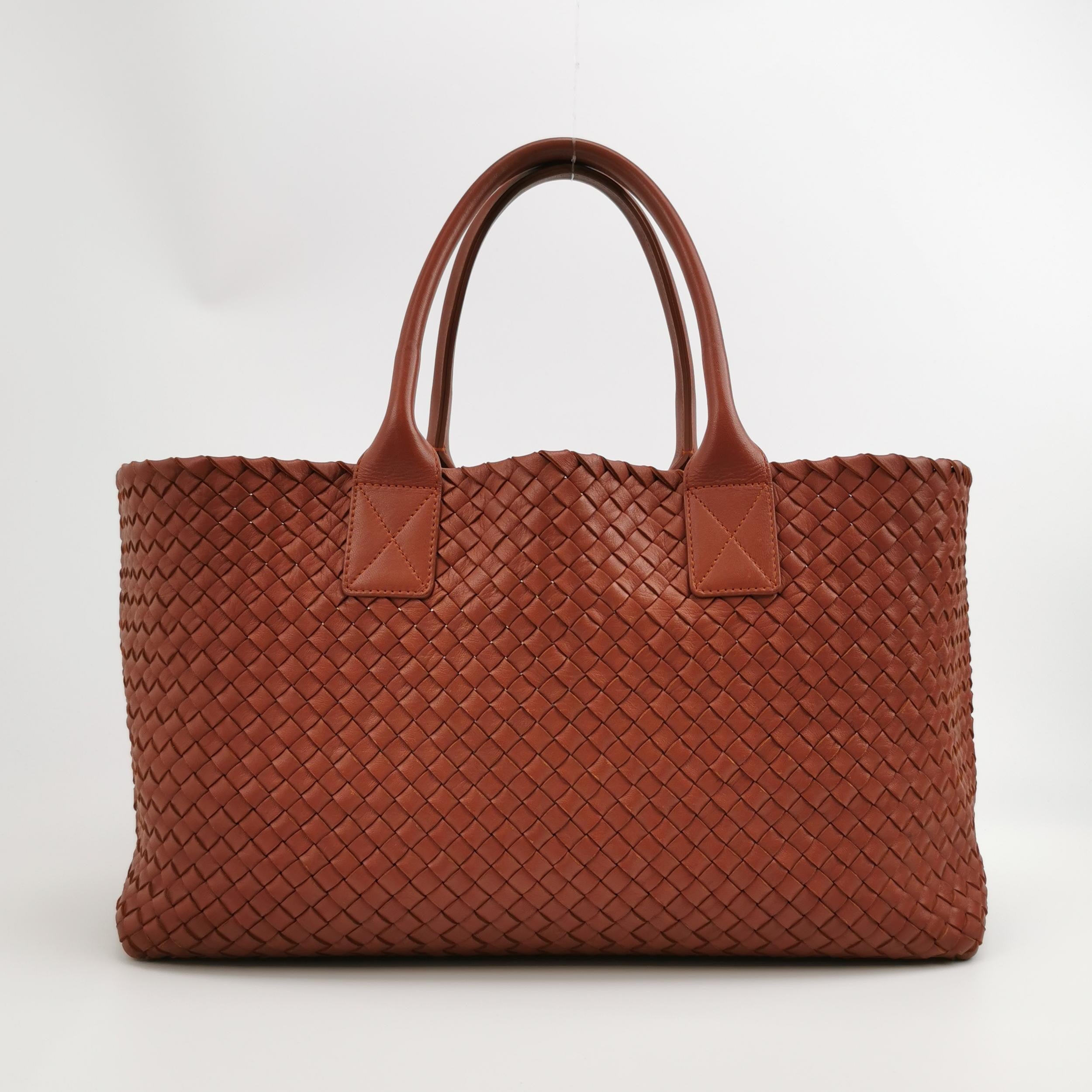 Bottega Veneta Cabat Large Intreccio Leather Tote Bag Brick Red 41cm