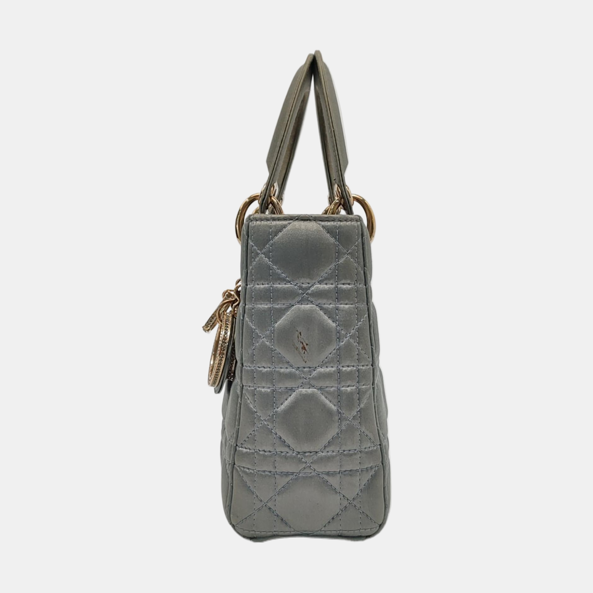 Lady Dior Small My AbcDior Grey Silk Handbag Crystal Charms