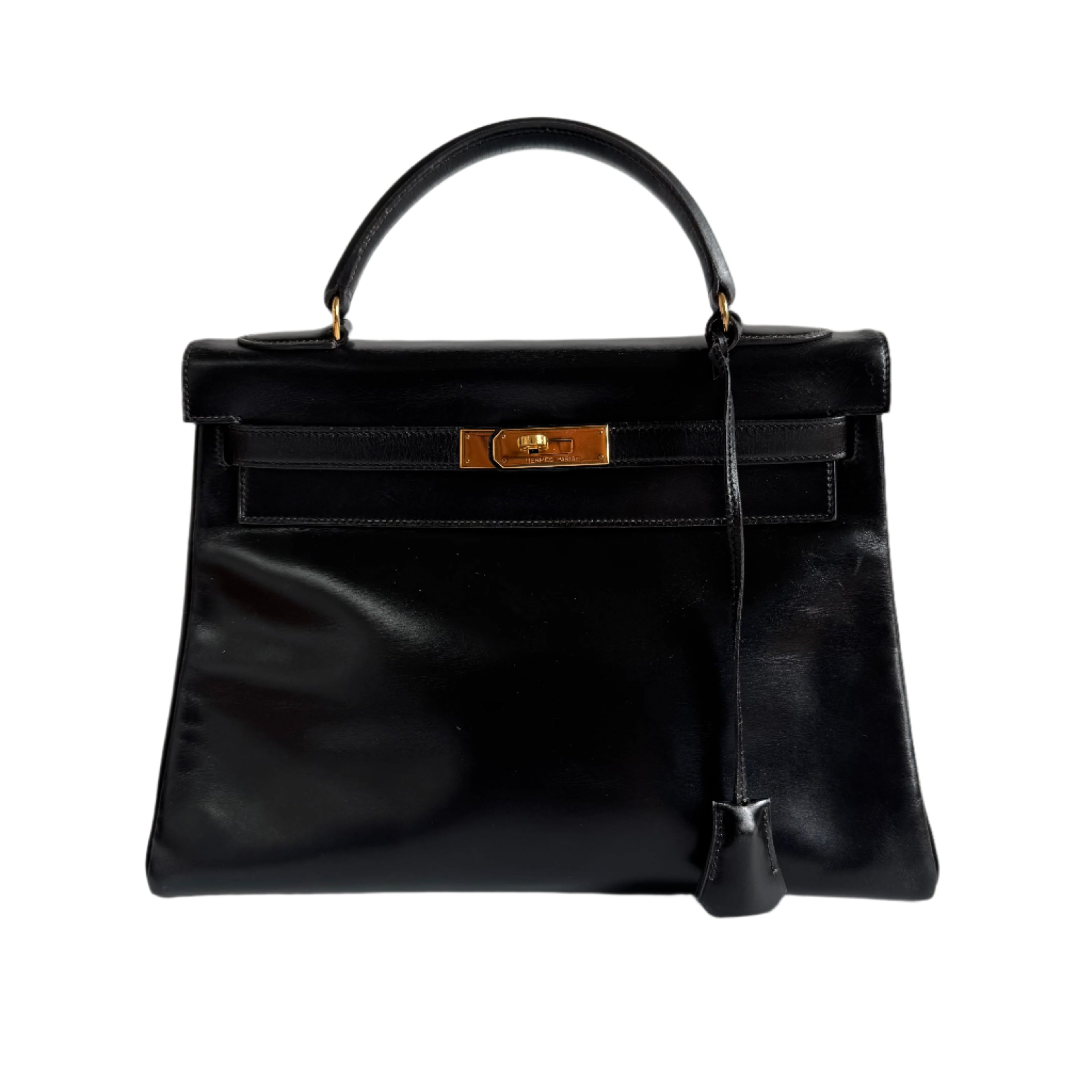 Hermes Kelly 32 Retourne Black Box Leather Gold HW 1987