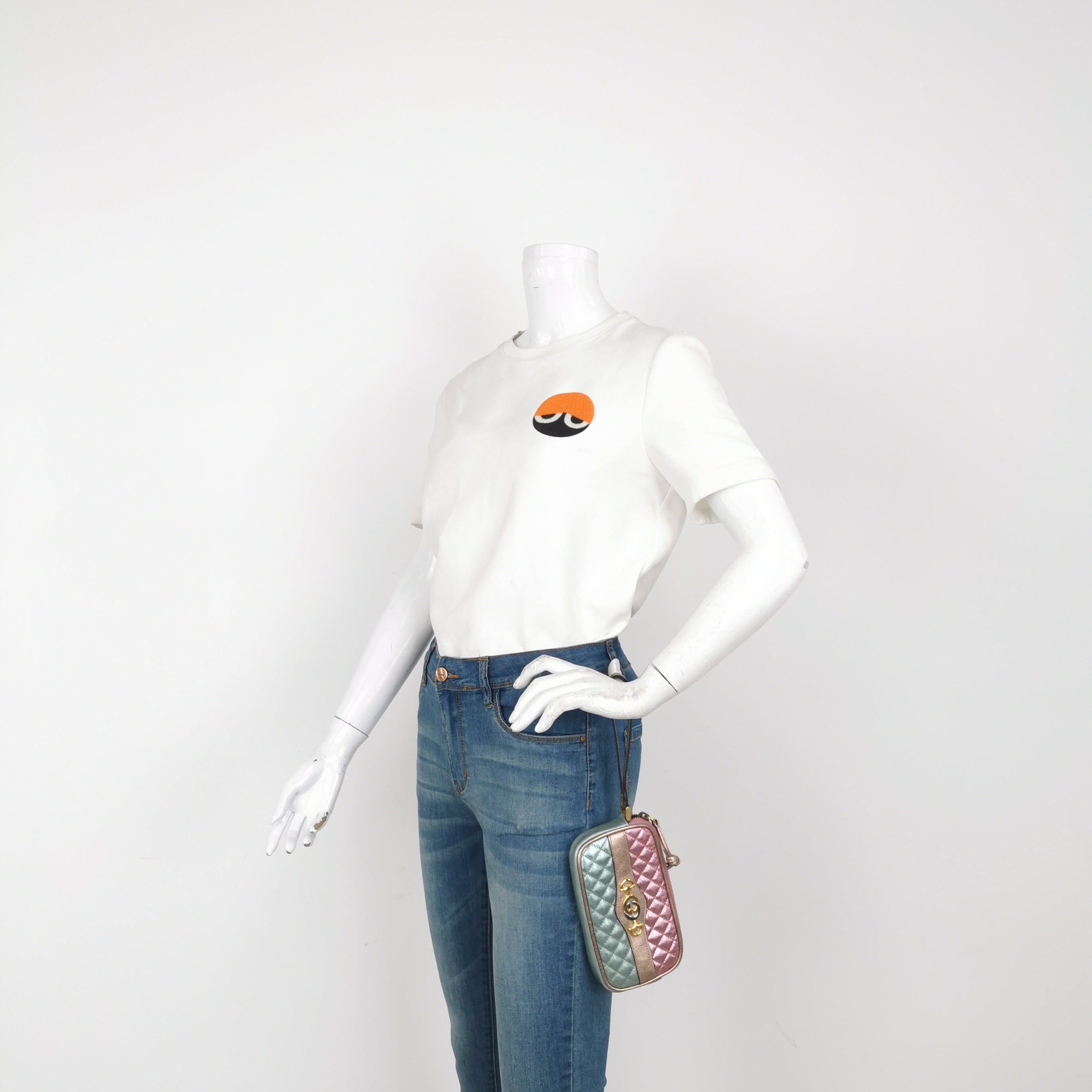 Gucci Pink Teal Mini Metallic Laminated Trapuntata Leather Horsebit Clutch Pouch