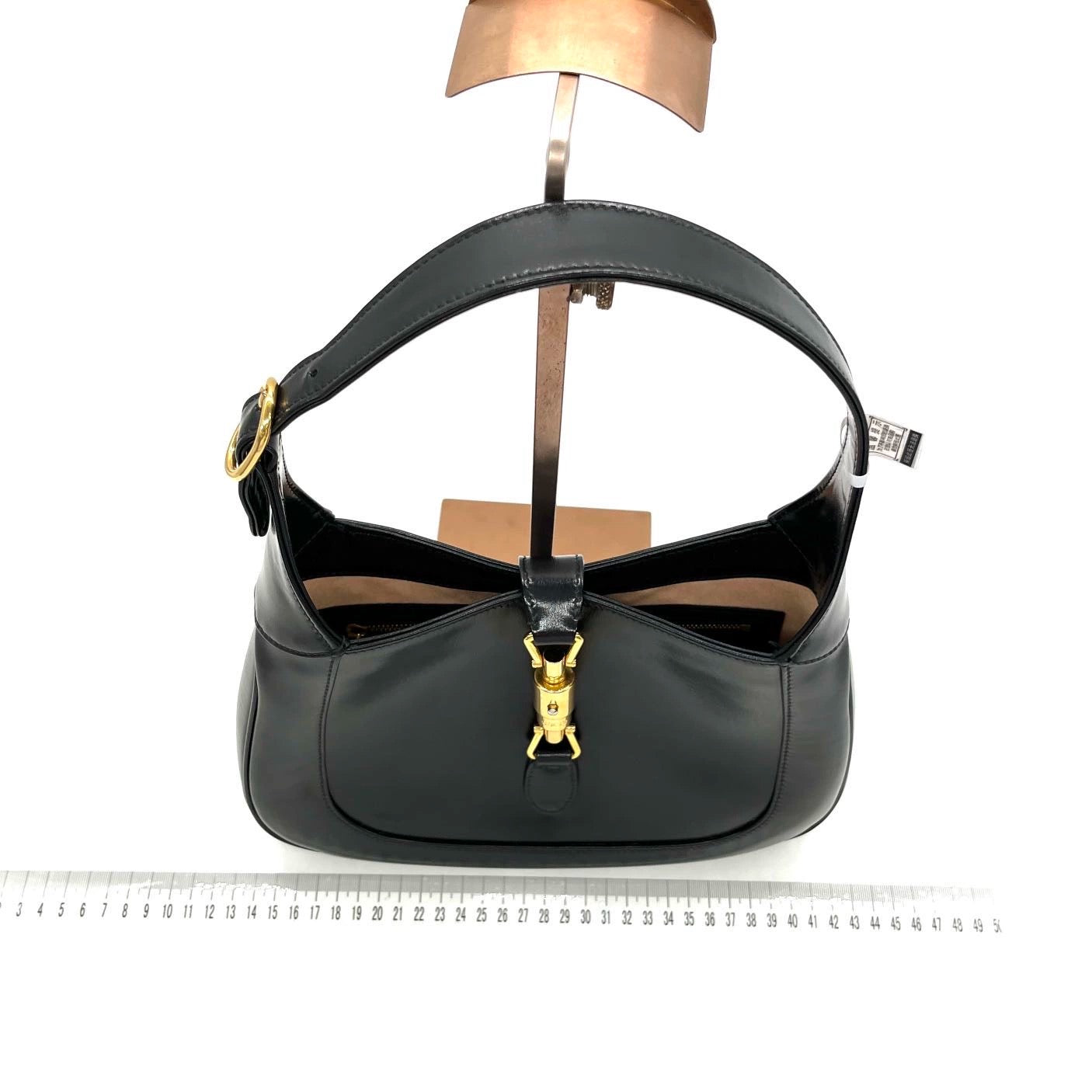Gucci Jackie 1961 Black Leather Bag Small Piston Lock With Strap