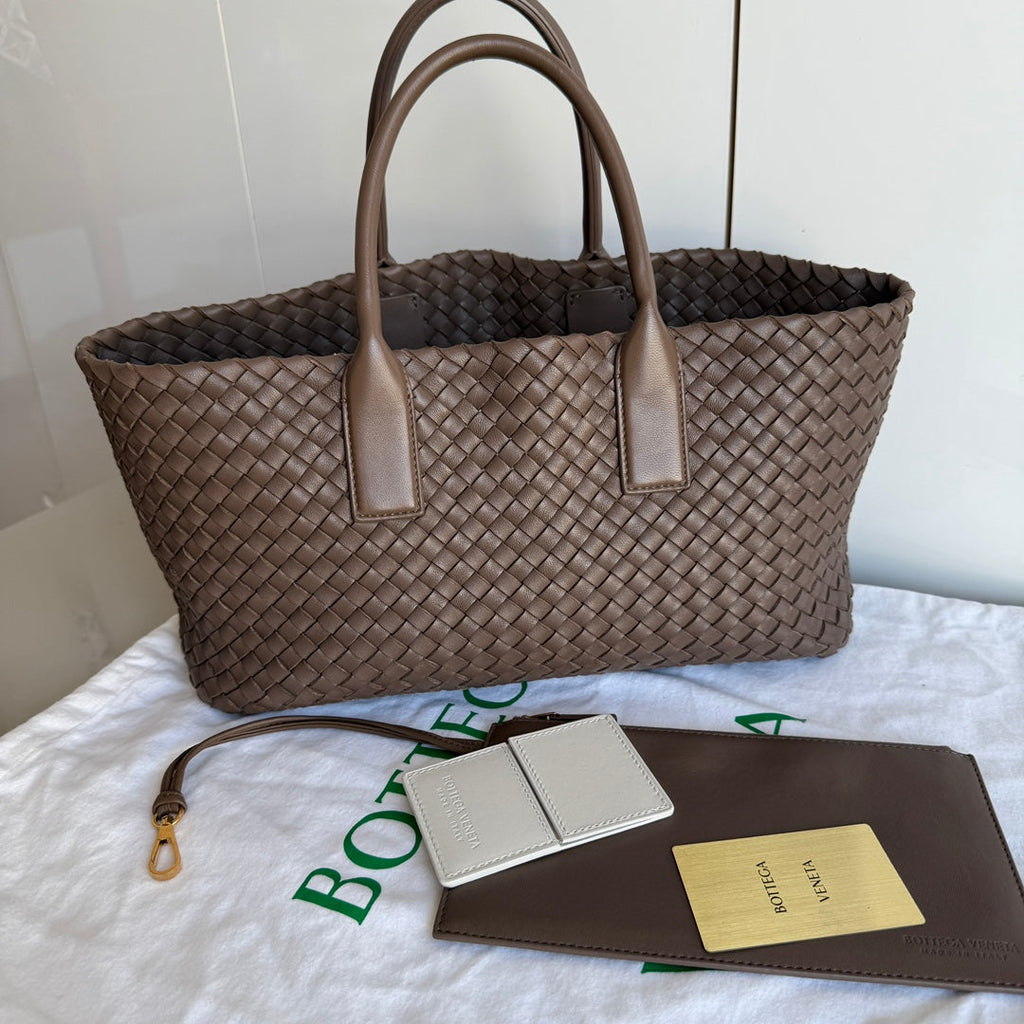 Bottega Veneta Cabat Small Intreccio Leather Tote Bag Milk Chocolate Brown 33cm