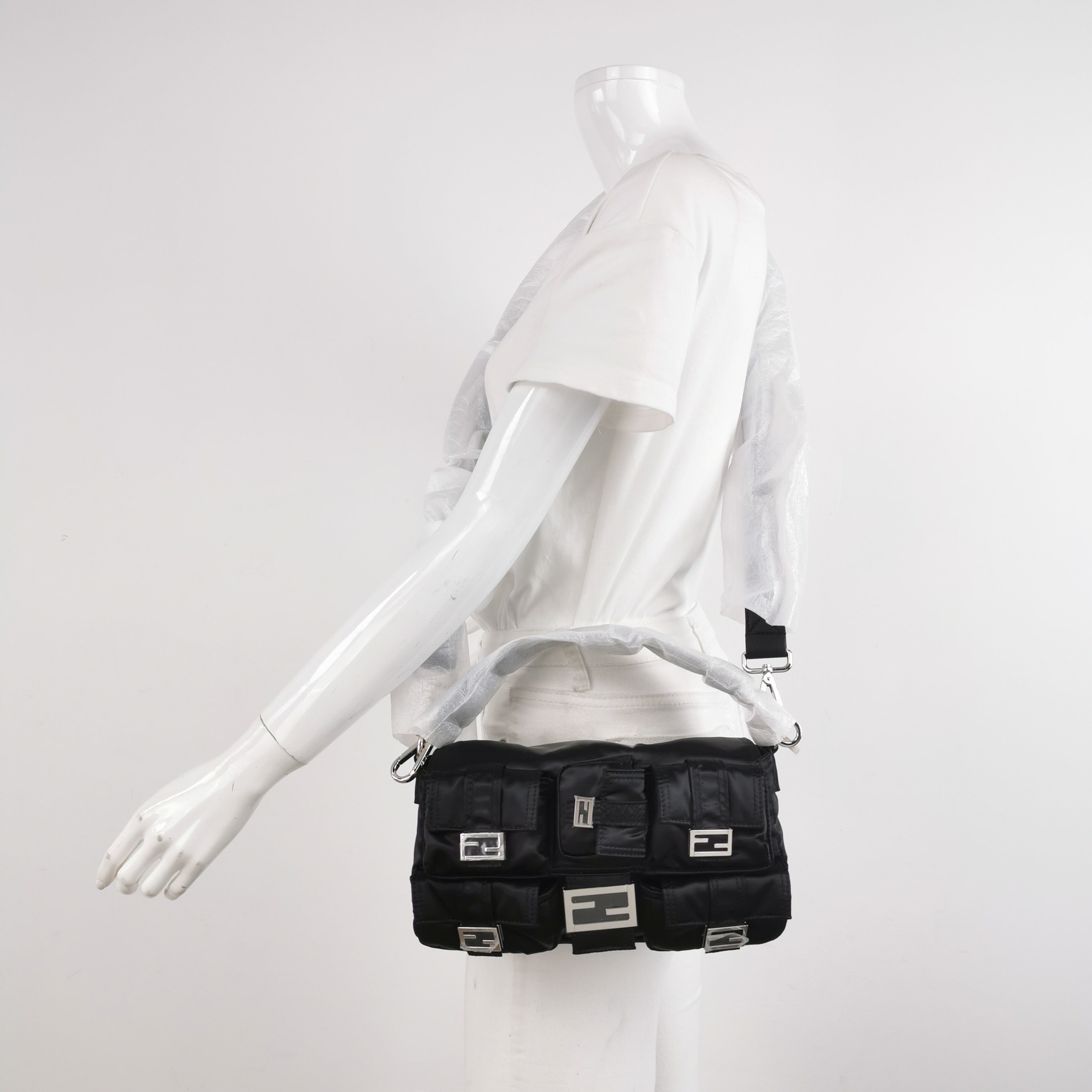 Fendi Baguette Cargo Multipocket Black Nylon 3-way Bag