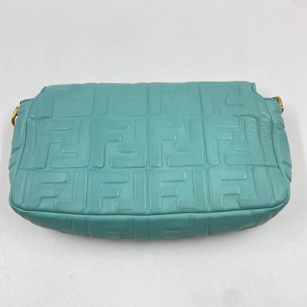 FENDI Baguette Turquoise Leather 3D FF Motif Crossbody bag