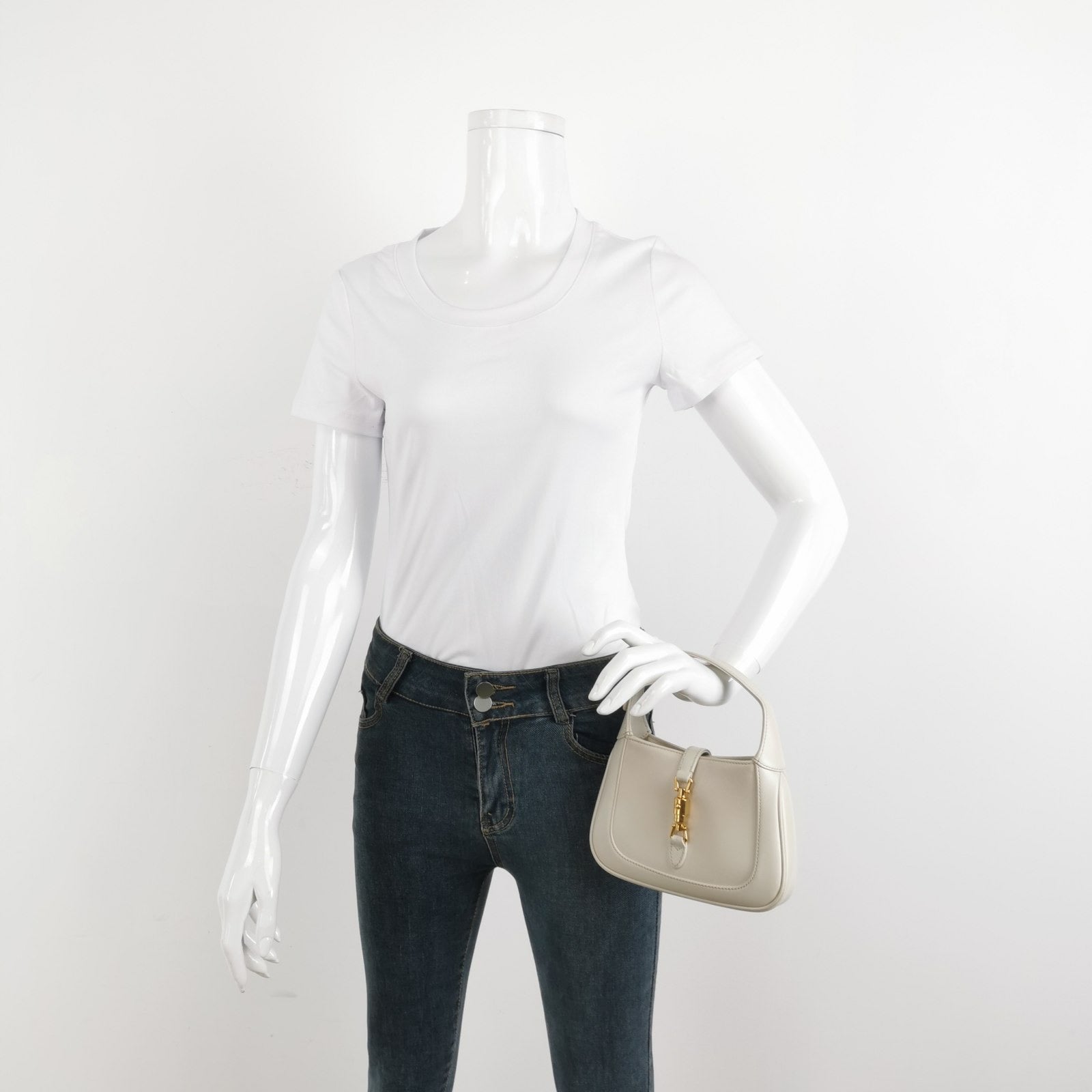 Gucci Jackie 1961 Mini Leather Bag with Adjustable Strap Size White