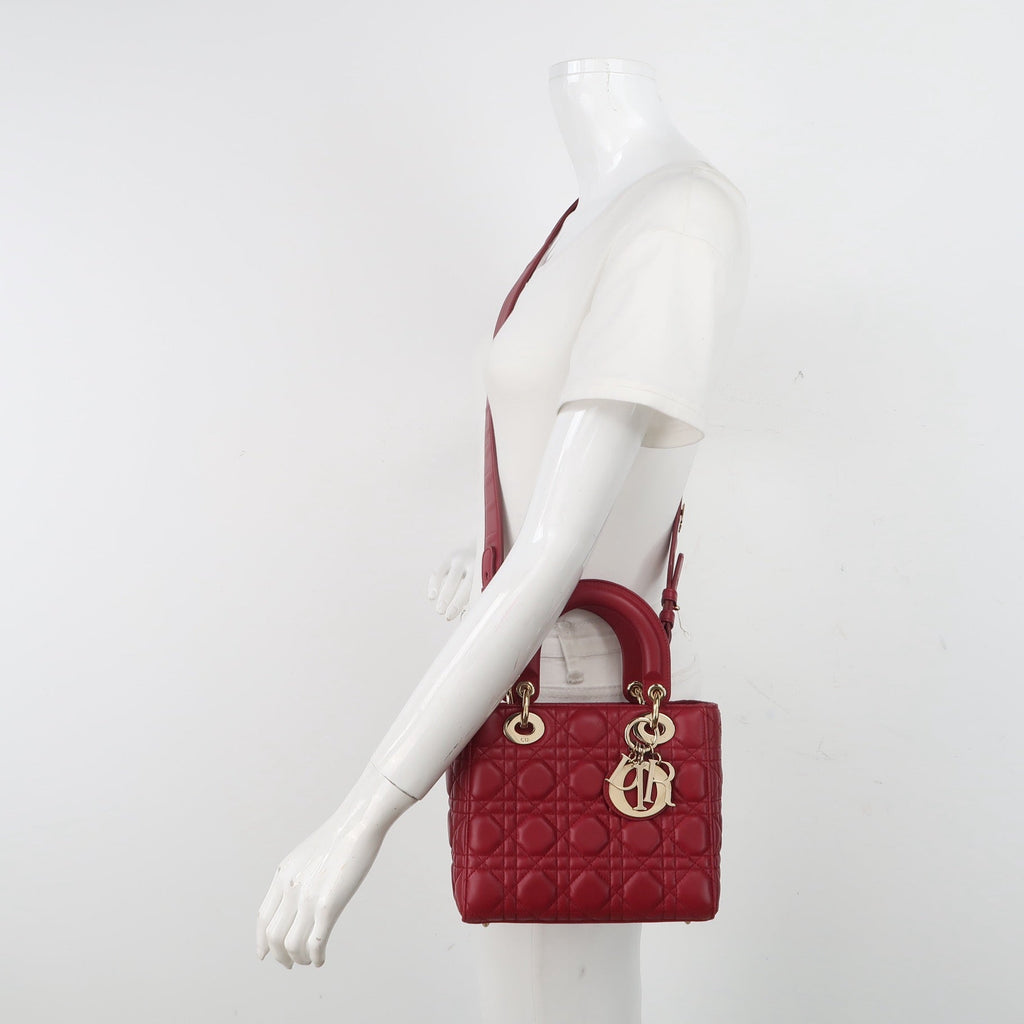 Lady Dior Small My Abcdior Burgundy Lambskin Cannage Leather Gold Hardware 2017