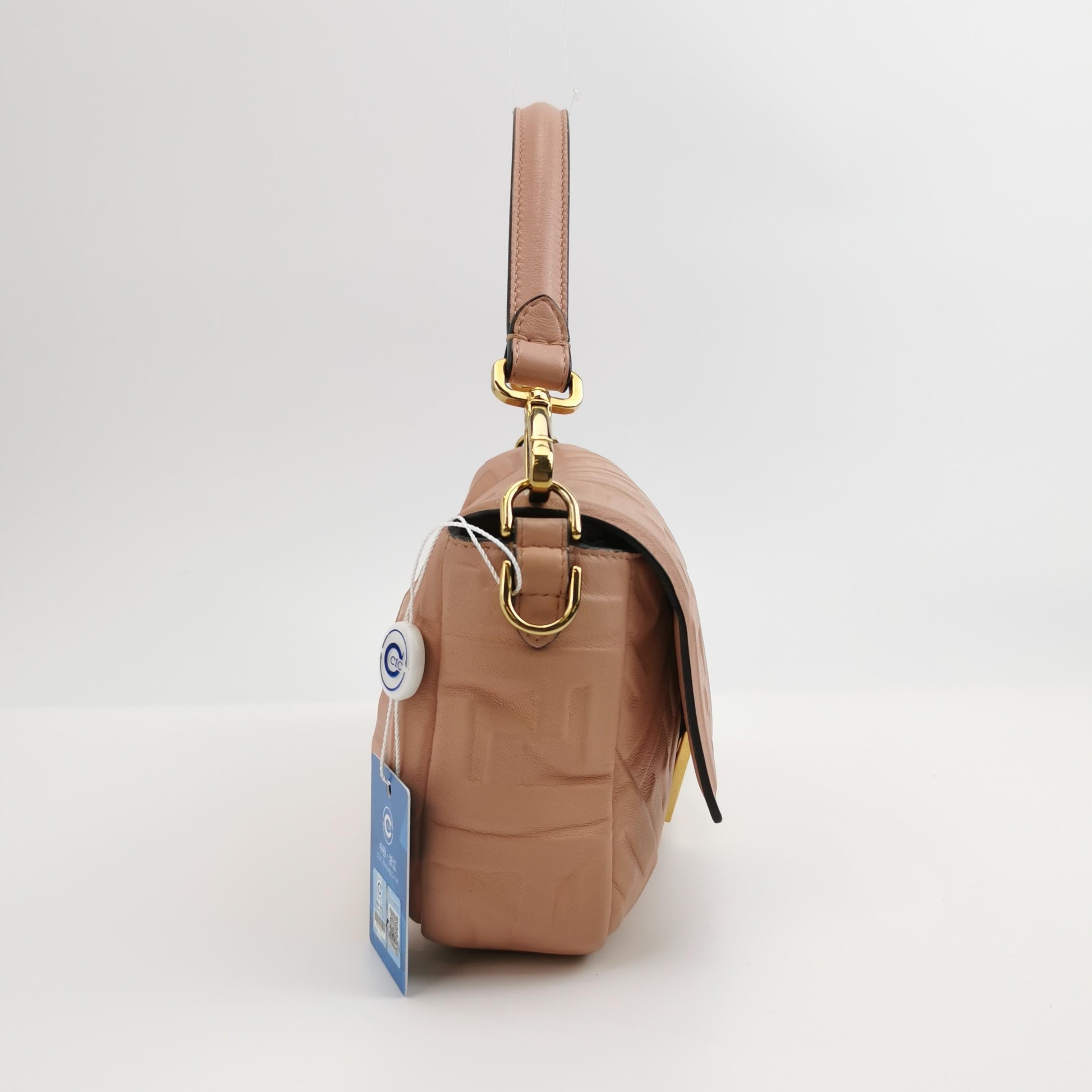 Fendi Baguette Light Pink Medium Lambskin Leather Crossbody Bag Gold Hardware