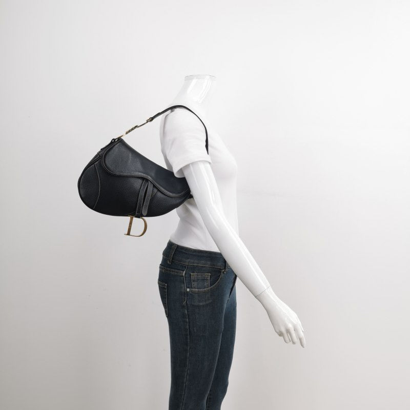 Dior Saddle Vintage Leather Black with Antiqued Gold Hardware